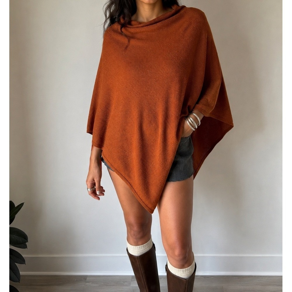 J.Crew Knit Poncho Shawl Wrap OSFM Camel Asymmetric Layer Boho Fall Quiet Luxury